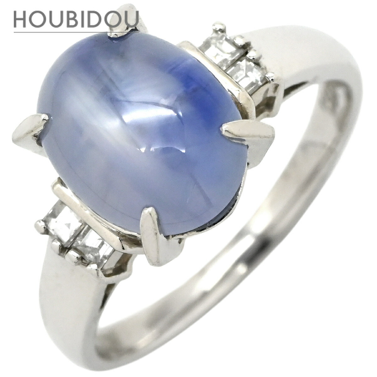 リング 指輪 スターサファイア 4.73ct ダイヤ 0.13ct ブルー&times;プラチナシルバー 青 ブルー Pt850 プラチナ オーバルカボション 11号【中古】｜HOUBIDOU 心斎橋店