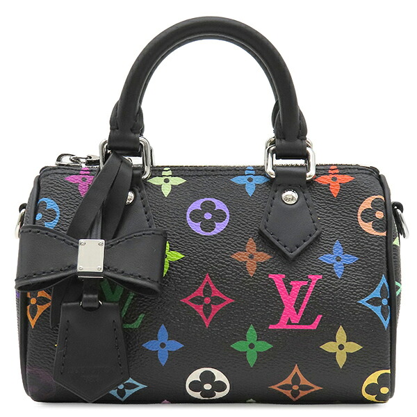 ルイヴィトン LOUIS VUITTON 2WAYバッグ LV×TM ナノ スピーディー モノグラムマルチカラー ノワール シルバー金具 黒 村上隆コラボ M13406 RFID【中古】