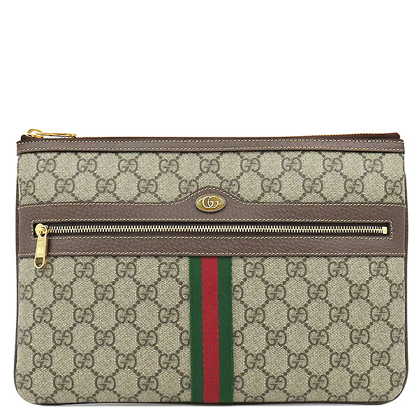 ＼最大5万円割引クーポン 4/4 20時から 数量限定／ グッチ GUCCI クラッチバッグ オフィディア GG GGスプリームキャンバス ベージュ×ブラウン ゴールド金具 セカンドバッグ ウェブストライプ 517551 【箱】【中古】