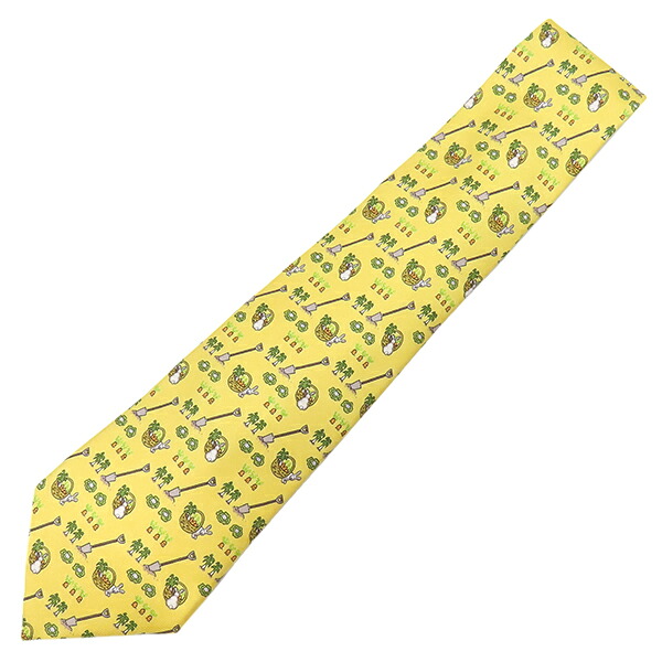 ＼最大5万円割引クーポン 4/4 20時から 数量限定／ エルメス HERMES ネクタイ 総柄 9.5cm シルク オレンジ うさぎ 人参 畑 スコップ 【中古】