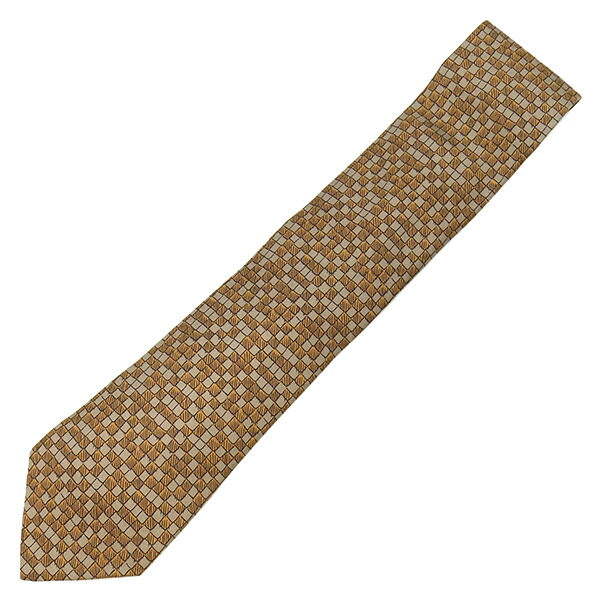 ＼最大5万円割引クーポン 4/4 20時から 数量限定／ エルメス HERMES ネクタイ 総柄 9cm シルク ブラウン 市松模様 手書き 【中古】