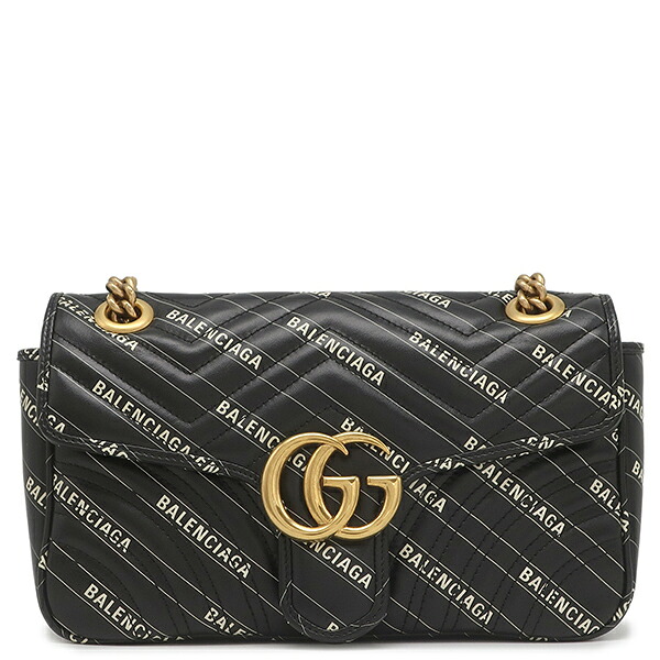 グッチ GUCCI ショルダーバッグ GGマーモント ミディアム バレンシアガコラボ レザー ブラック ヴィンテージ金具 ザ ハッカー プロジェクト キルティング 443497 【保存袋】【中古】