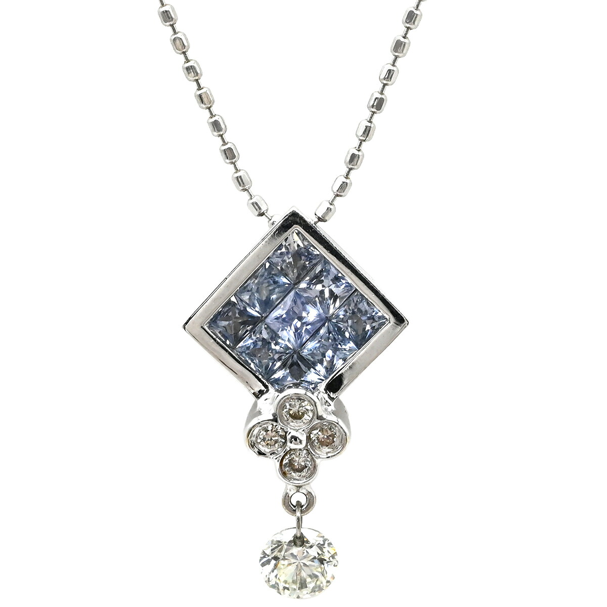 笠原真寿美 MASUMI KASAHARA ネックレス アイスブルーサファイア＆ダイヤモンド ペンダント ブルーXホワイトゴールド 青 18K 750 WG スクエア 【修理証明書】【中古】