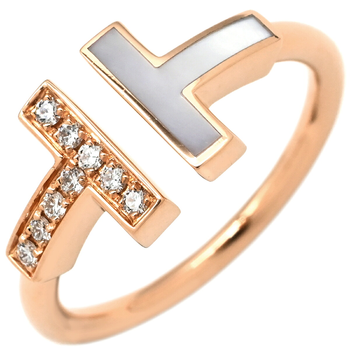 ティファニー Tiffany & Co リング 指輪 T ワイヤー ピンクゴールド T&Co. K18PG Au750 18K ローズゴールド ダイヤ シェル 10.5号 64027913【中古】