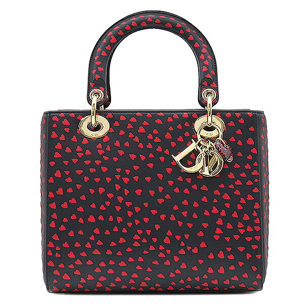 ＼最大5万円割引クーポン 4/4 20時から 数量限定／ クリスチャン・ディオール Christian Dior 2WAYバッグ レディディオール I LOVE PARIS レザー ネイビー×レッド ゴールド金具 紺 赤 ハート チャーム 【保存袋】【中古】