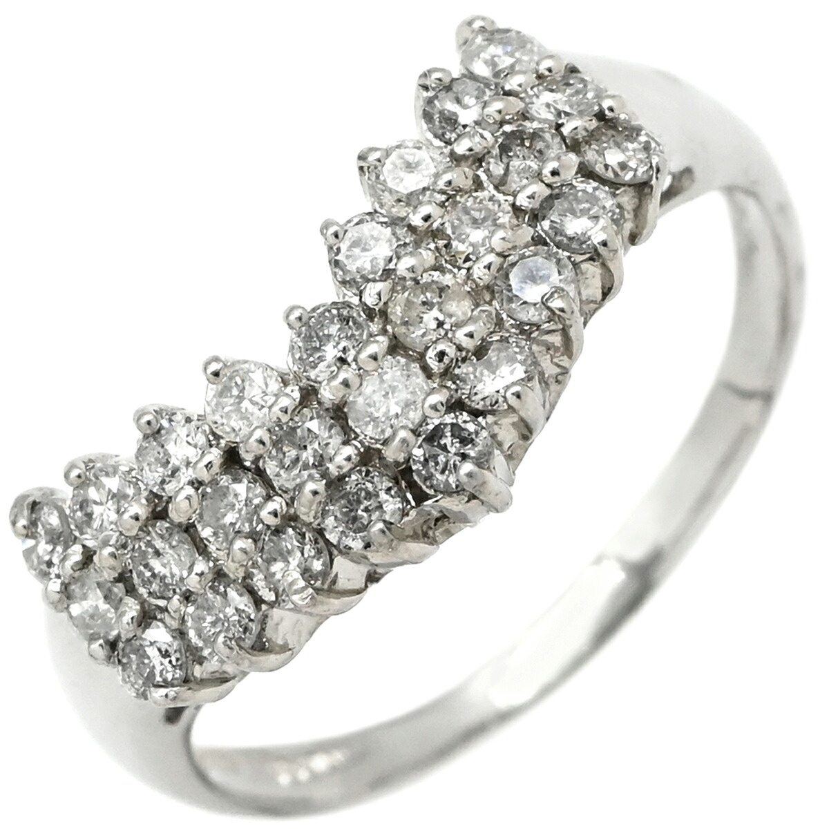 リング 指輪 ダイヤモンド 0.50ct リング プラチナシルバー V字 Vライン プラチナ900 パヴェ 27石 9.5号【中古】