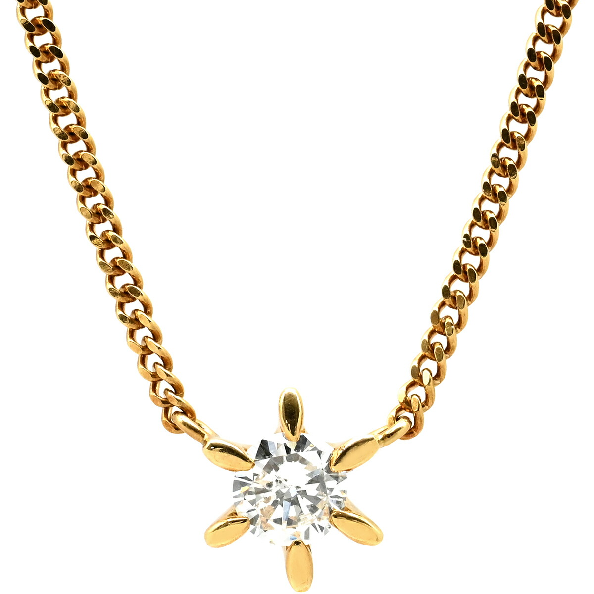 ネックレス ダイヤモンド 0.31ct イエローゴールド Au750 18K 18金 1P 1石 1粒 ソリティア 6本爪 プリンセスサイズ 【中古】