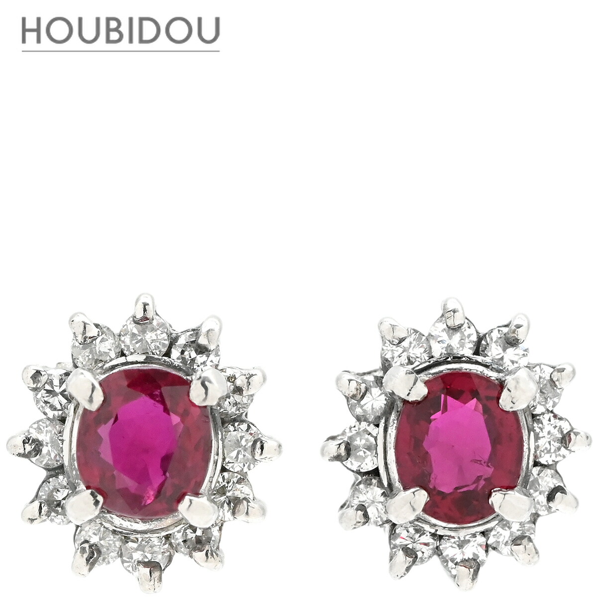 ピアス ルビー ダイヤ プラチナシルバー&times;レッド 赤 Pt900 オーバル フラワーモチーフ 花 0.30ct 両耳 【中古】｜HOUBIDOU 心斎橋店