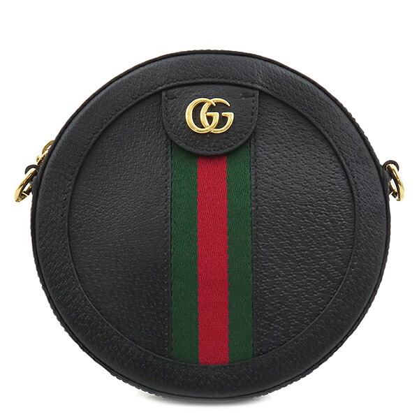 グッチ GUCCI ショルダーバッグ オフィディア GG ミニ ラウンド ショルダー レザー ブラック ゴールド金具 黒 緑 赤 チェーンショルダー 550618【中古】