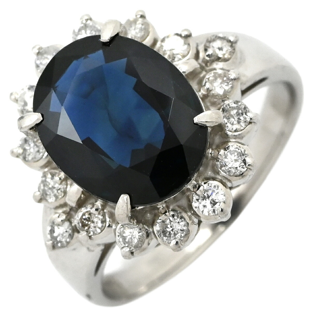 ＼最大5万円割引クーポン 4/4 20時から 数量限定／ リング 指輪 ブルーサファイア 3.00ct ダイヤ ブルー×プラチナシルバー 青 Pt900 プラチナ オーバルミックスカット 6.5号【中古】