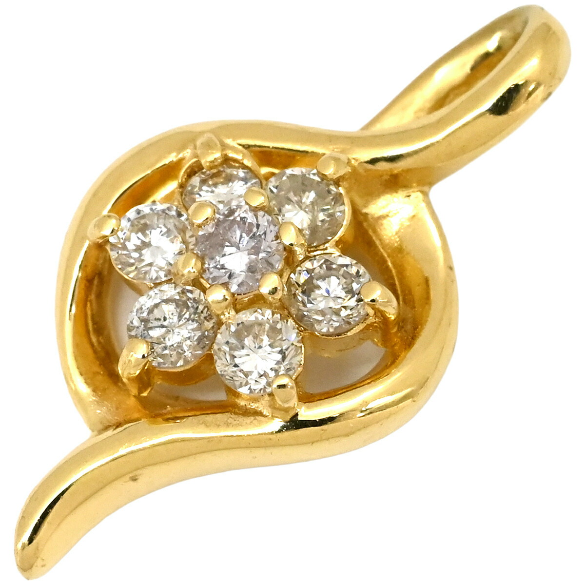 ペンダントトップ ダイヤ 0.3ct イエローゴールド K18YG Au750 18K 7P 7石 7粒 ネックレストップ 花 フラワーモチーフ ウェーブ 【中古】
