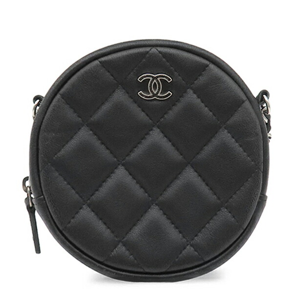 シャネル CHANEL ショルダーバッグ マトラッセ ラウンド チェーン ショルダー ラムスキン ブラック シルバー金具 黒 ココマーク 26******【中古】