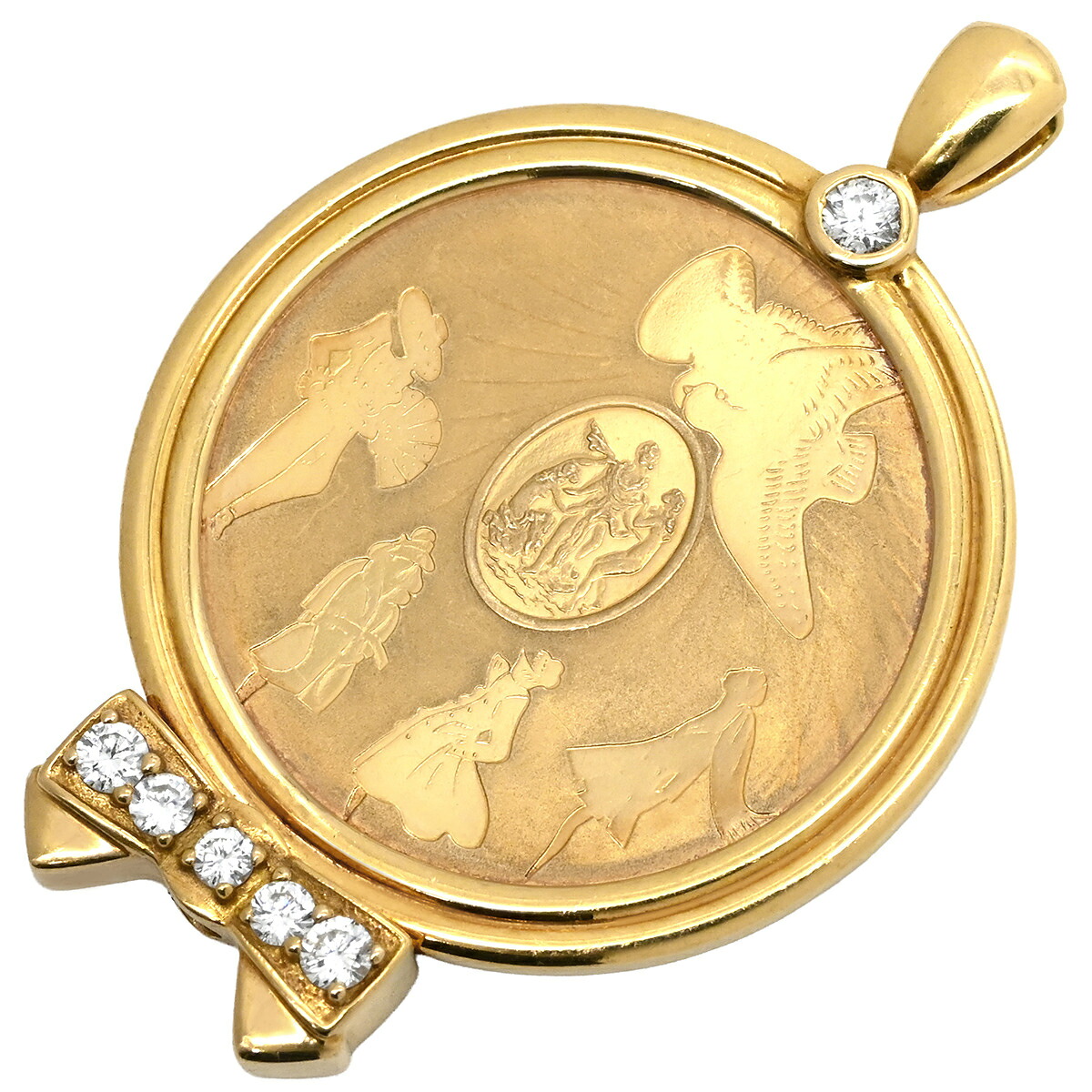 ニナリッチ NINA RICCI ペンダントトップ ダイヤ コインネックレス イエローゴールド NINA RICCI Au750 18K 18金 メダル コイン型 リボン 【中古】