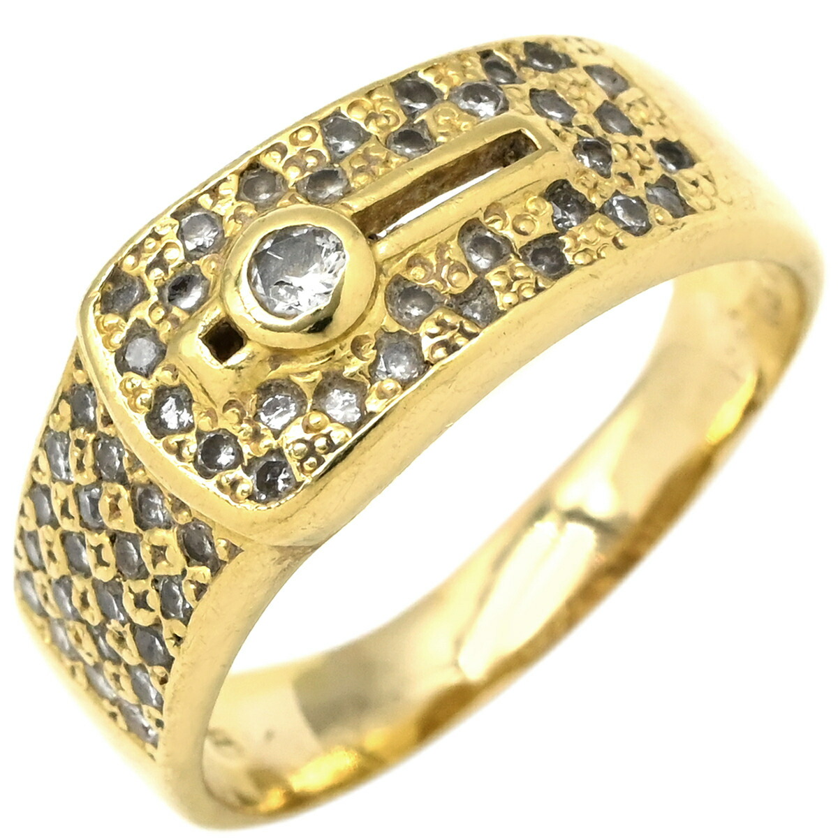 ＼最大5万円割引クーポン 4/4 20時から 数量限定／ リング 指輪 ダイヤ 0.50ct イエローゴールド 18K Au750 YG デザインリング 17.5号【中古】