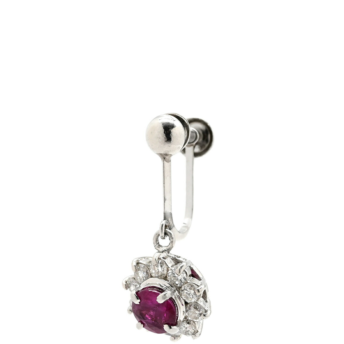 イヤリング ルビー 0.48ct ダイヤ 片耳用 プラチナシルバー レッド 赤 プラチナ スイング ネジ式 【中古】