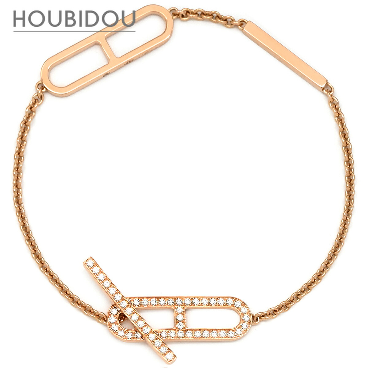 エルメス HERMES ブレスレット エヴァー シェーヌダンクル ダイヤ ローズゴールド ST ピンクゴールド 18K 750AU 54Pダイヤ 【中古】