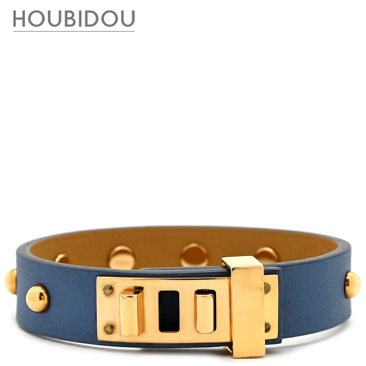 ＼最大5万円割引クーポン 4/4 20時から 数量限定／ エルメス HERMES ブレスレット ミニドッグ クルーロン スイフト GP ブルー×ゴールド T1 レザーブレス 青 A【中古】