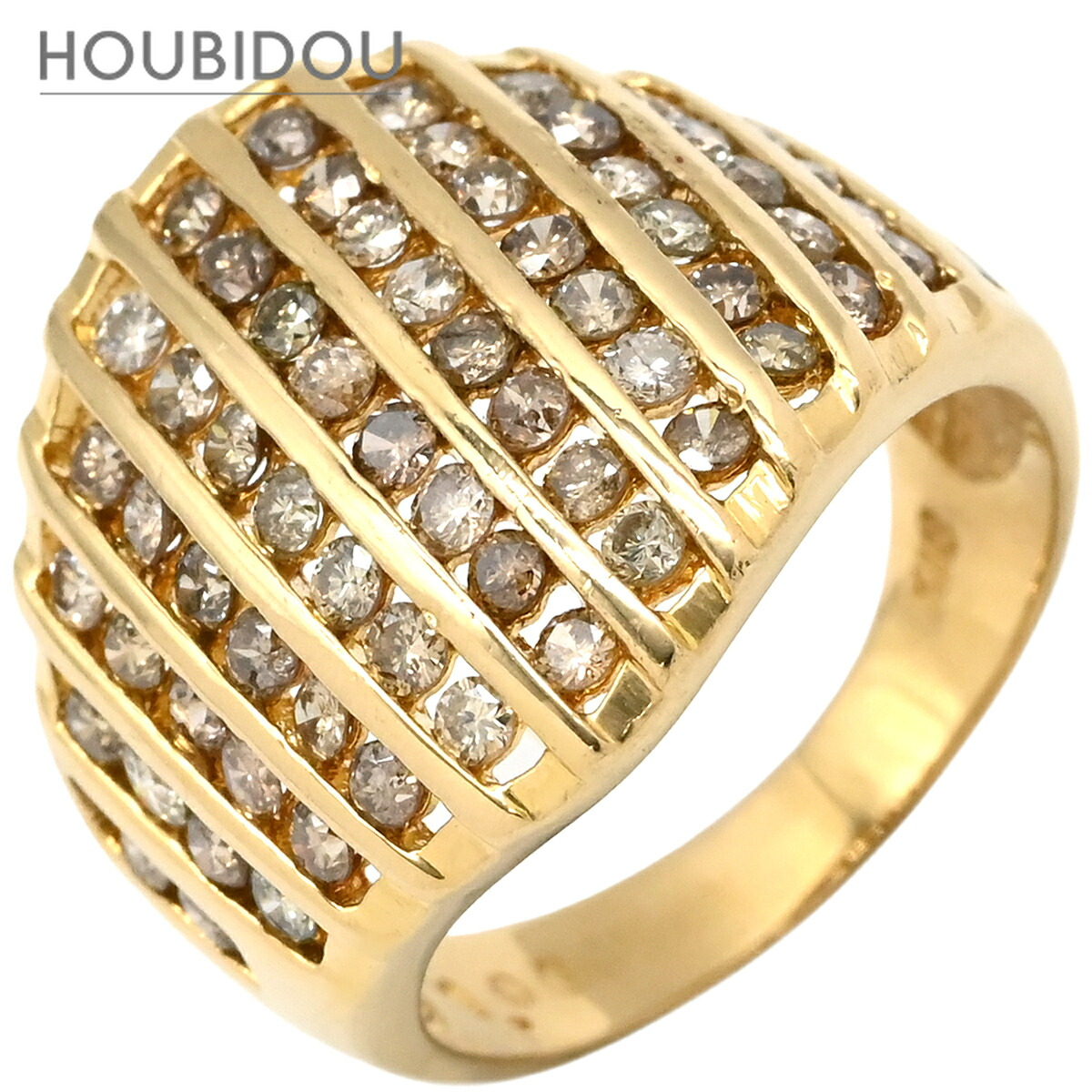 リング 指輪 ダイヤモンド 1.00ct イエローゴールド K18YG パヴェ メレダイヤ 幅広 ボリュームリング 9.5号【中古】｜HOUBIDOU 心斎橋店