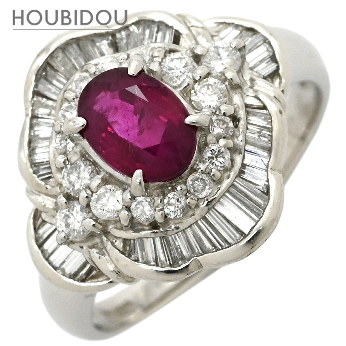 リング 指輪 ピンクサファイア 1.07ct ダイヤ ピンク?プラチナシルバー 1粒 テーパー メレダイヤ オーバルカット プラチナ 16号【中古】｜HOUBIDOU 心斎橋店