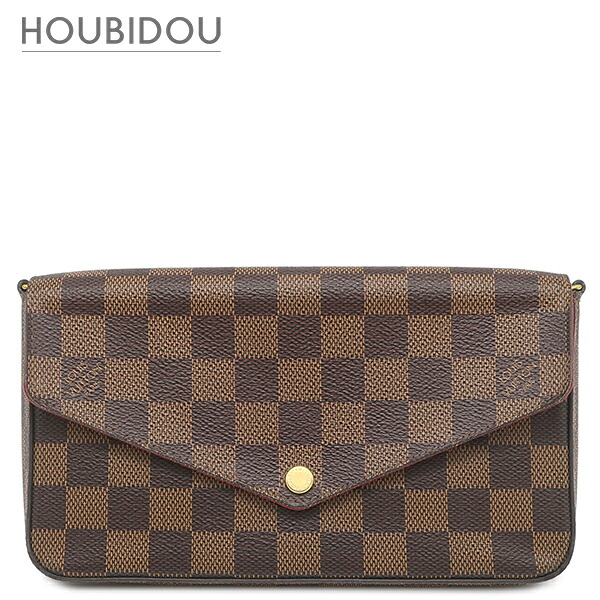 ルイヴィトン LOUIS VUITTON チェーンウォレット ポシェット フェリシー ダミエキャンバス ダミエエベヌ ゴールド金具 チェーン店肩部 車寄せ 茶 赤 N40492 空想科学小説3149【中古】