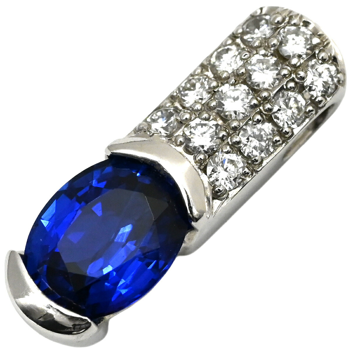 ＼最大5万円割引クーポン 4/4 20時から 数量限定／ ペンダントトップ ブルーサファイア 0.85ct ダイヤモンド ブルー×プラチナシルバー 青 オーバルミックスカット プラチナ 【中古】 42,000円