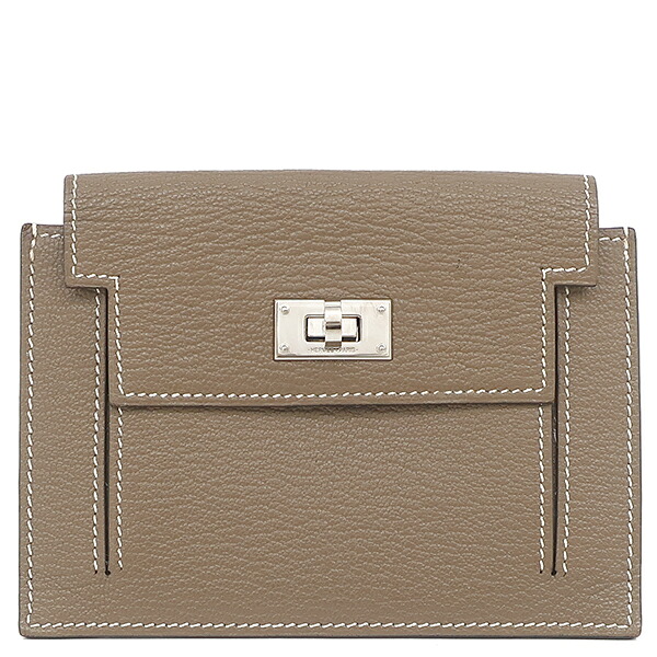 ＼最大5万円割引クーポン 4/4 20時から 数量限定／ エルメス HERMES コインケース ケリーポケット コンパクト シェーブル エトゥープ シルバー金具 グレージュ Z【中古】