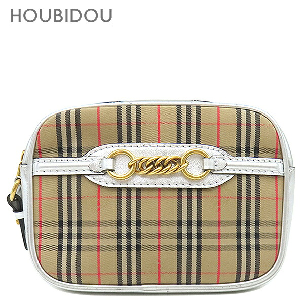 ＼2%OFF大売り出し ＆最大限度5万円割り引き引き換え証 分量制限事項／ バーバリー BURBERRY 酉の方角御徒面子 1983読み合わせる 繋がり 胴締め御徒面子 帆布 なめし革 ベージュ×しろがね色 ゴールド金具 上半身御徒面子 【箱】【中古】