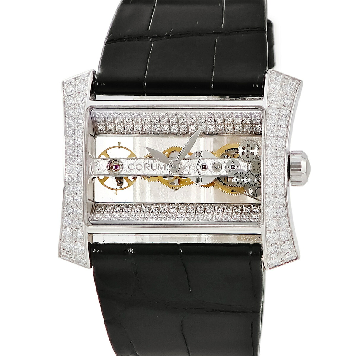 ＼最大5万円割引クーポン 4/4 20時から 数量限定／ コルム CORUM ゴールデンブリッジ レディ 113.353.69/0081 0019G K18WG無垢 スケルトン 純正ダイヤ レディース 腕時計手巻き シルバー 【中古】