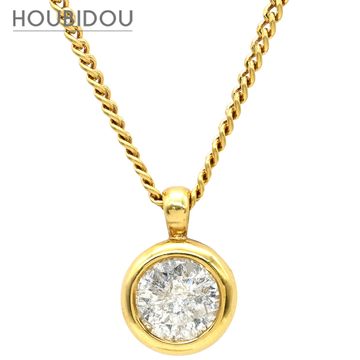 ネックレス 1Pダイヤ 0.41ct ペンダント イエローゴールド Au750 18K YG ベゼルセッティング 1粒 1P 【中古】