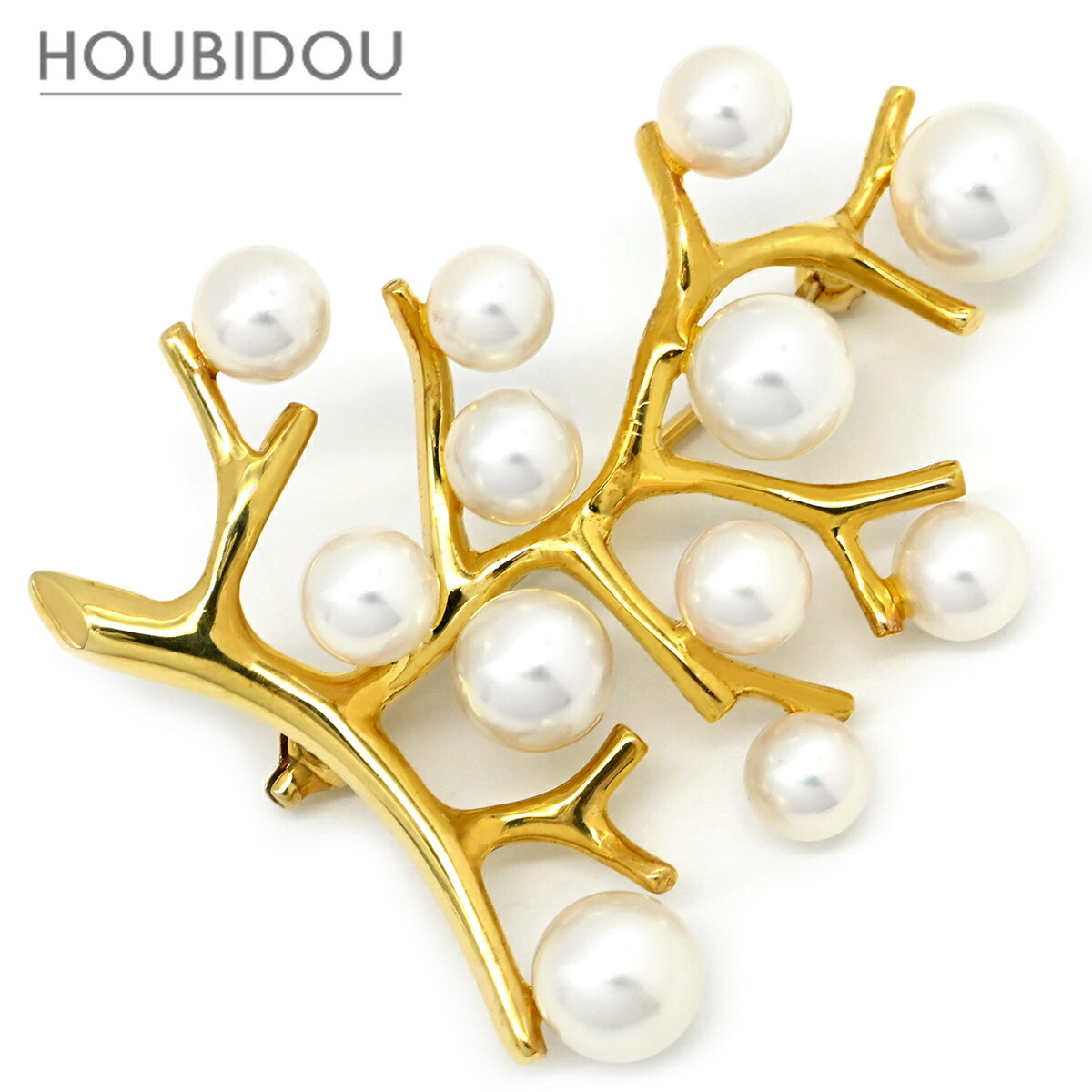 ミキモト MIKIMOTO ブローチ 幸福の木 パールホワイト×イエローゴールド MIKIMOTO Au750 18K 18金 アコヤパール 真珠 珊瑚モチーフ 【中古】