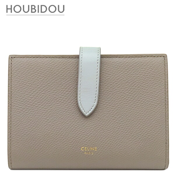 セリーヌ CELINE 二つ折り紙入れ 並み並み 同盟罷業一回り ウォレット なめし革 ぺ引っ張ること×鉱物 ゴールド金具 グレージュ 水色 バイ色つや 10B643BRU 【箱】【中古】