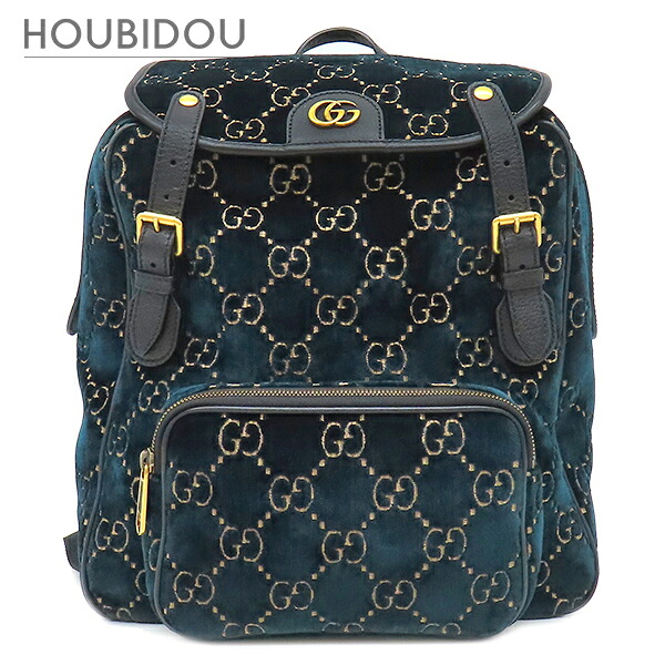 グッチ GUCCI リュック・デイパック GGベルベット スモール バックパック ベルベット レザー ブルー ゴールド金具 574942【中古】