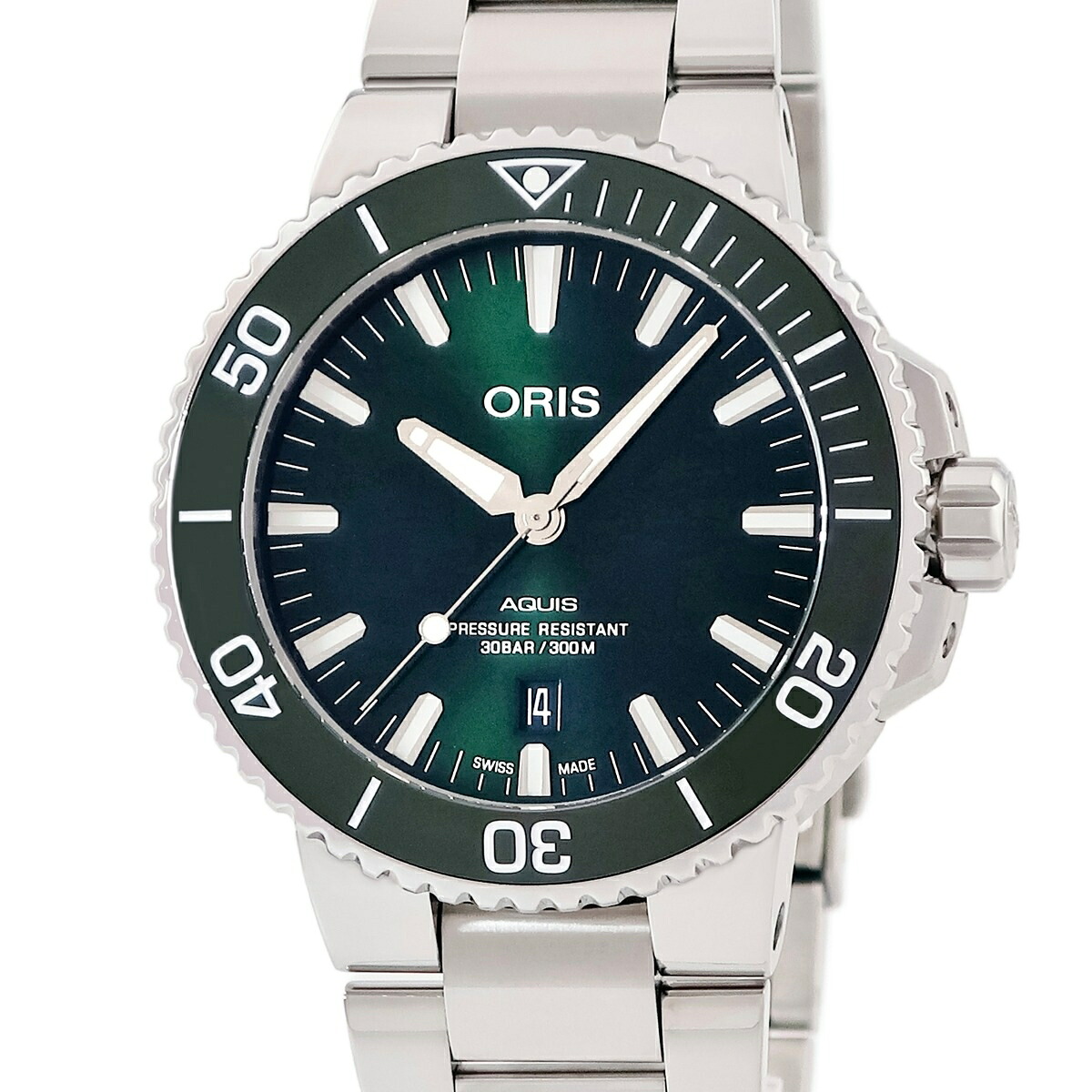 オリス ORIS アクイス デイト 01 733 7730 4157 グリーン 緑 逆回転防止ベゼル ダイバーズ メンズ 腕時計自動巻き グリーン 【中古】 100,430円