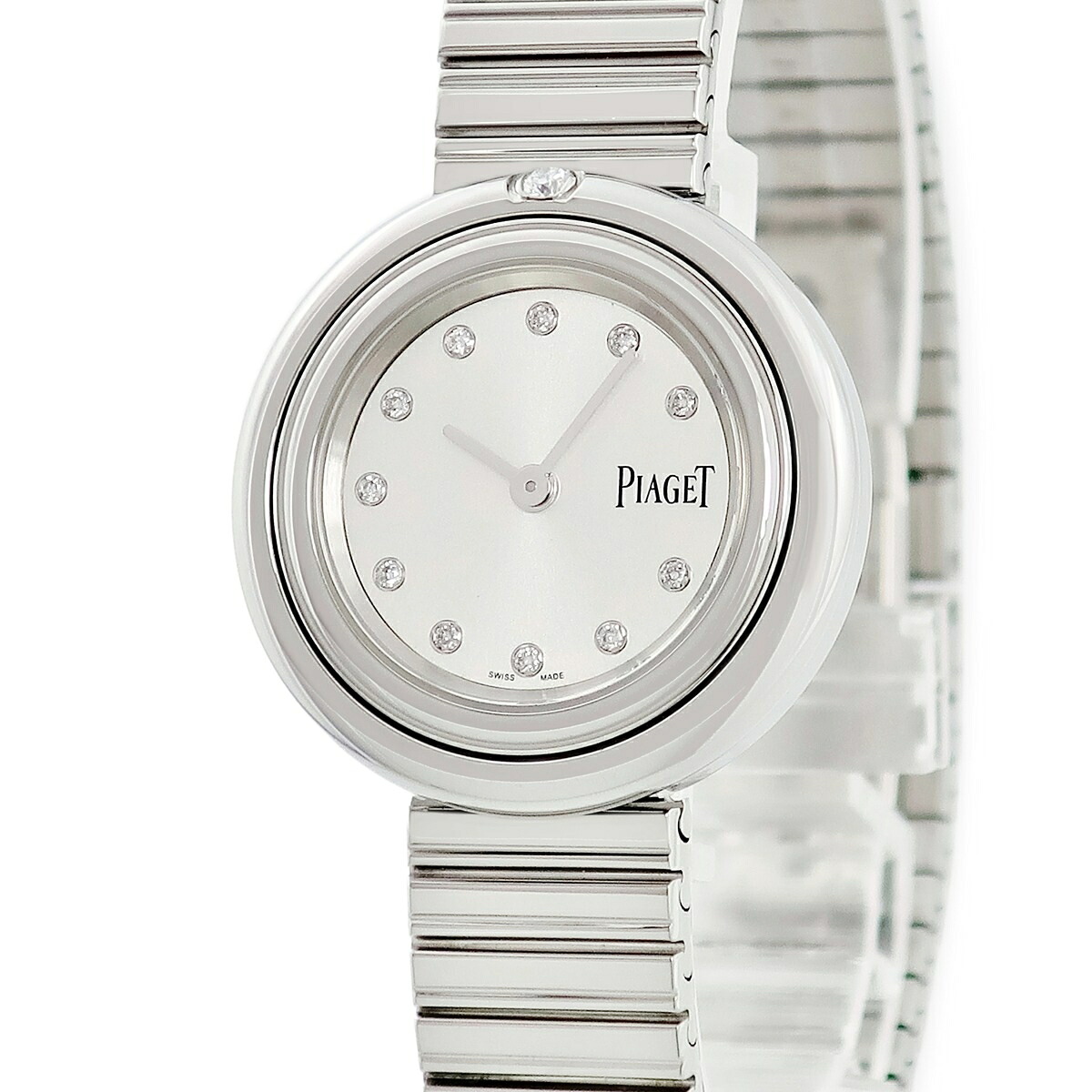 ピアジェ PIAGET ポセション G0A48380 純正ダイヤ シルバー サンレイ 回転ベゼル レディース 腕時計クオーツ シルバー 【中古】