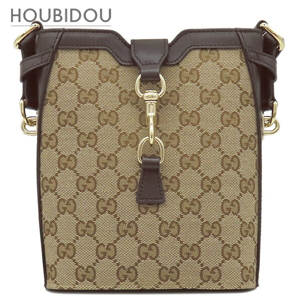 グッチ GUCCI ショルダーバッグ ミニ バケット GGキャンバス レザー ベージュ×ブラウン シャンパンゴールド金具 茶 782919 【保存袋】【中古】