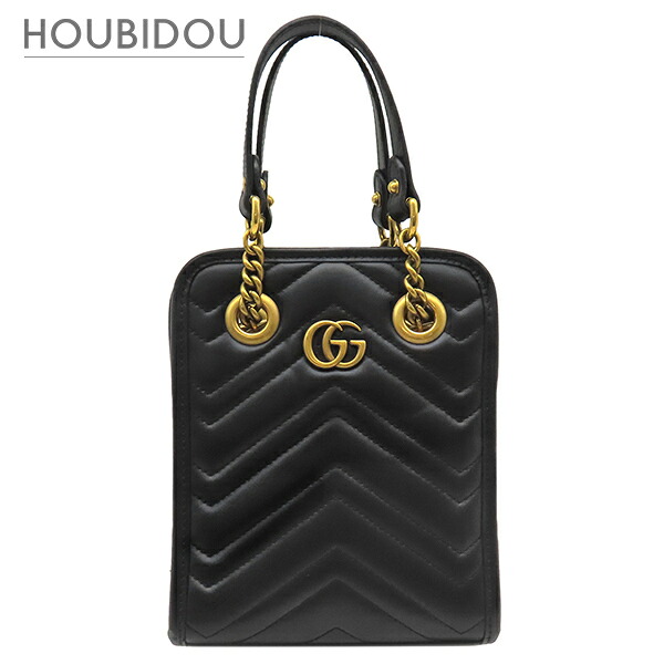 ＼最大限度5万円銀行割引引き換え証 寸法押さえる／ グッチ GUCCI 2WAY御徒面子 GGマーモント キルティング なめし革 黒いこと ゴールド金具 黒 肩肉 ハンドバック  696123 【箱】【中古】