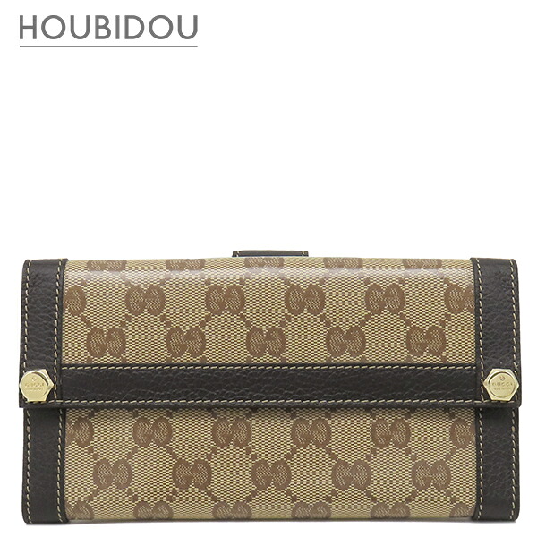 グッチ GUCCI 長紙入れ GG水晶 W引っ掛かり ロングウォレット PVC上塗り帆布 GG水晶 ベージュ×赤銅色 三鞭酒ゴールド金具 PVC  231839 【箱】【中古】