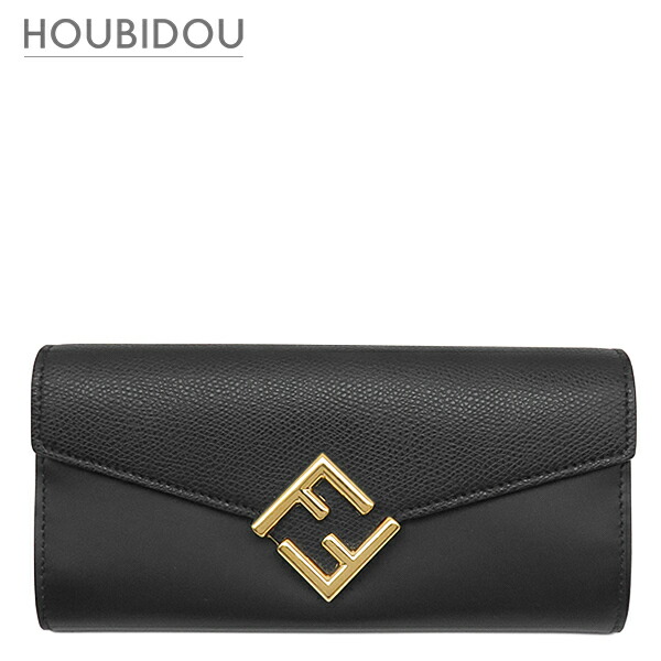 フェンディ FENDI 長紙入れ FF金剛石 コンチネンタルウォレット なめし革 黒いこと ゴールド金具 黒 下げ翼式 御釣り入れ  8M0251  【箱】【中古】