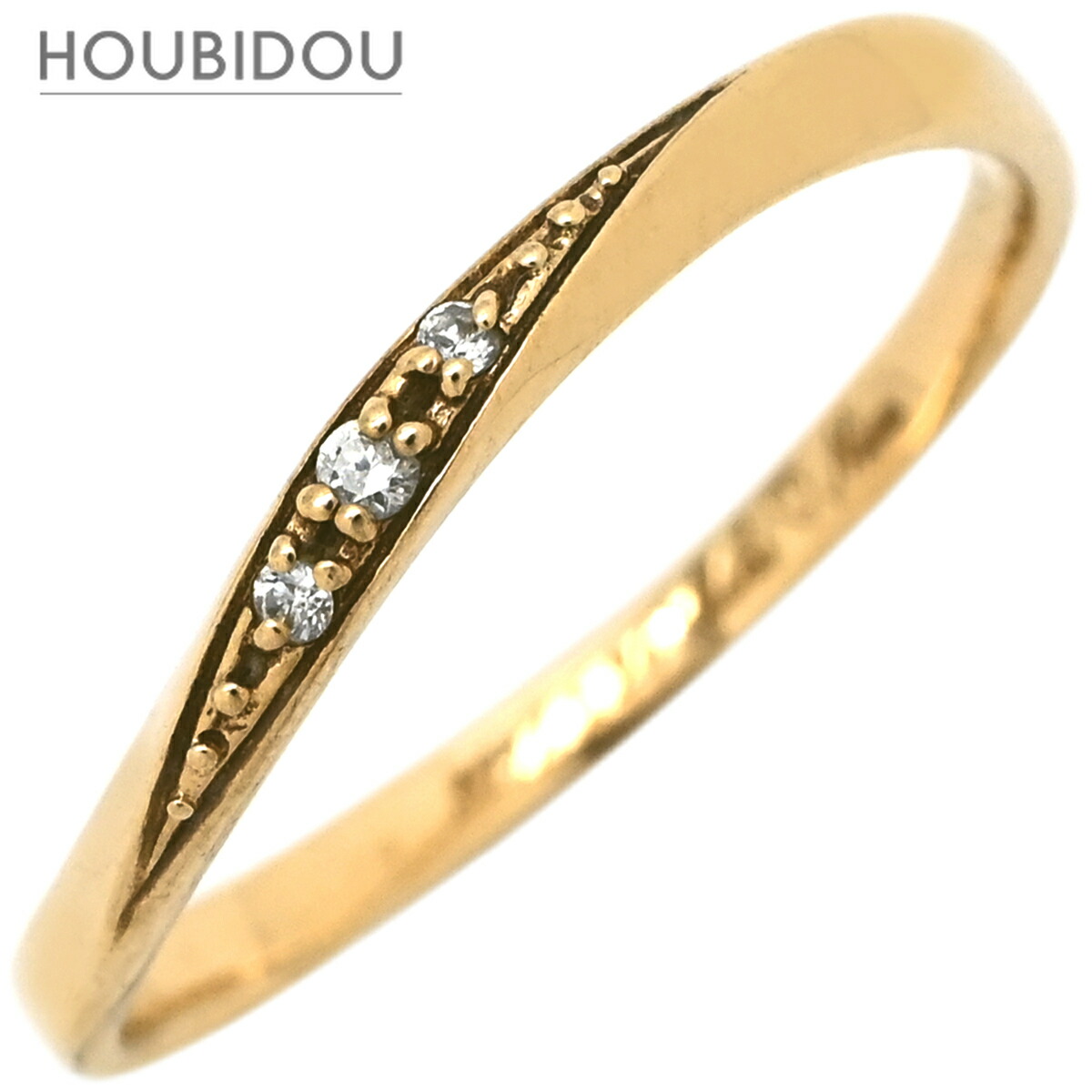 リング 指輪 ダイヤ 3P イエローゴールド K10YG 10K 10金 3石 3粒 アシンメトリーライン 8号【中古】|HOUBIDOU 心斎橋店