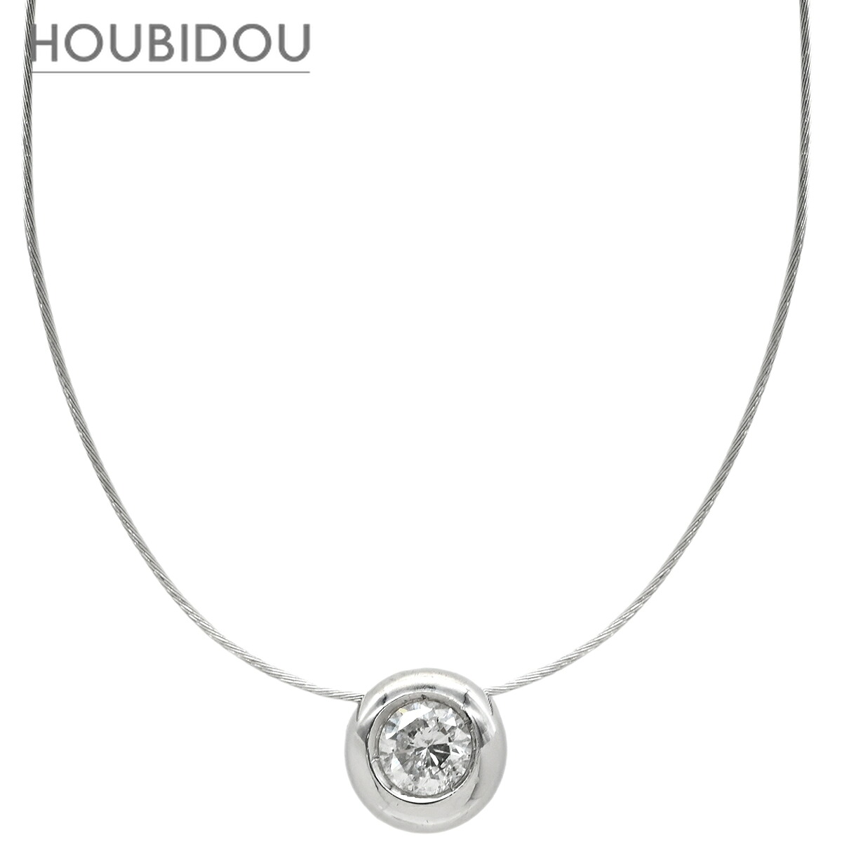 ネックレス ダイヤモンド 1粒 ホワイトゴールド Au750 18K 18金 ベゼルセッティング ワイヤーペンダント 【中古】｜HOUBIDOU 心斎橋店