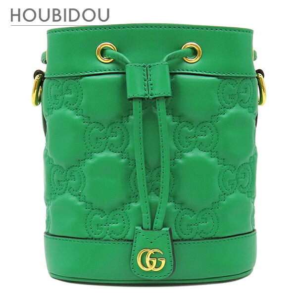 グッチ GUCCI ショルダーバッグ GG マトラッセ バケット レザー グリーン ゴールド金具 緑 巾着 728231 【保存袋】【中古】｜HOUBIDOU 心斎橋店