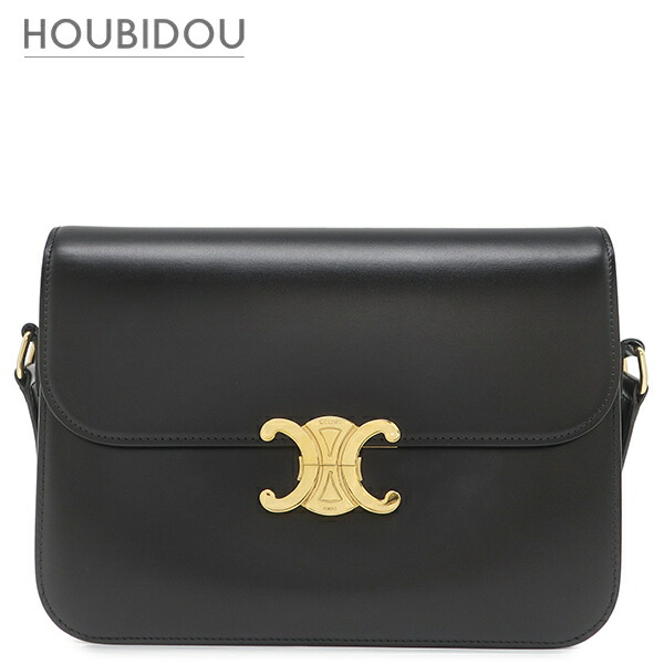 セリーヌ CELINE ショルダーバッグ 古典派音楽 トリオンフ 子ウシ 黒いこと ゴールド金具 黒  【箱】【中古】
