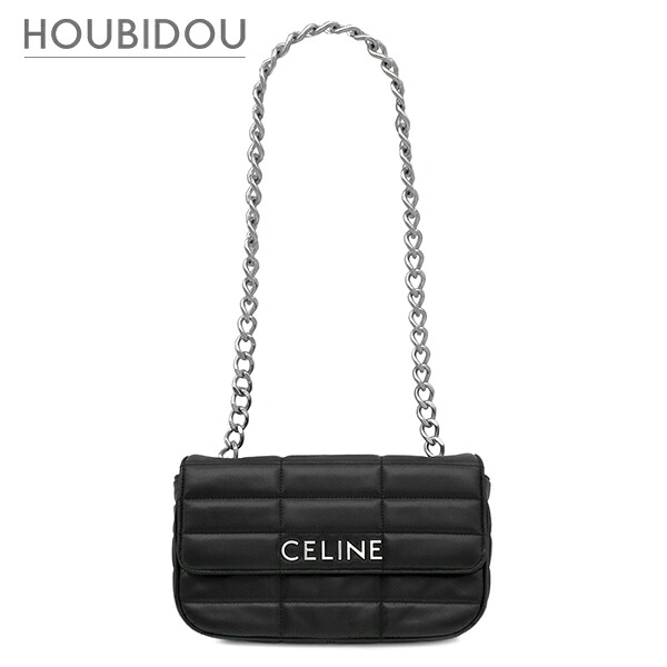セリーヌ CELINE ショルダーバッグ マトラッセ 白黒 なめし革 黒いこと しろがね色金具 黒 ロゴタイプ チェーン店肩肉 チェーン店御徒面子 【中古】