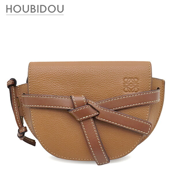 ロエベ LOEWE ショルダーバッグ 論理ゲート 御徒面子 ミニ 子ウシ タン ゴールド金具 茶 【中古】