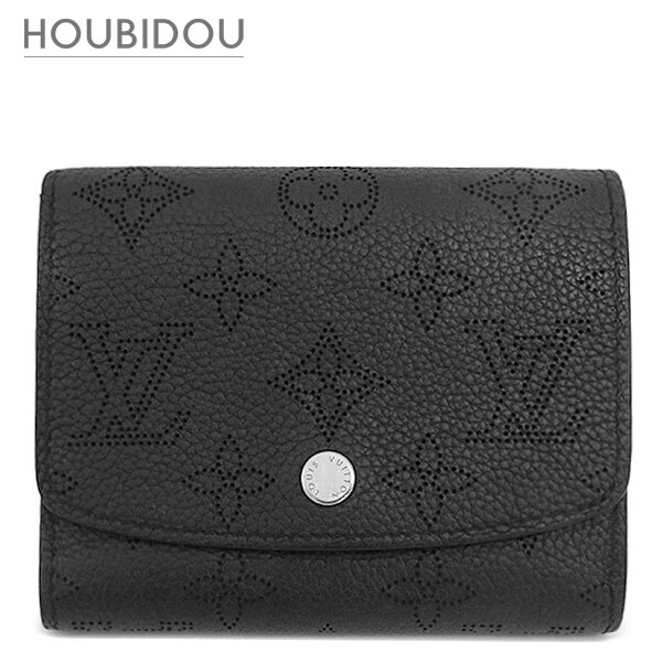 ルイヴィトン LOUIS VUITTON 二つ折り紙入れ ポルトフォイユ イリス パウダーコンパクト モノグラムマヒナ ノワール しろがね色金具 黒  M62540 曖昧模糊たる【中古】