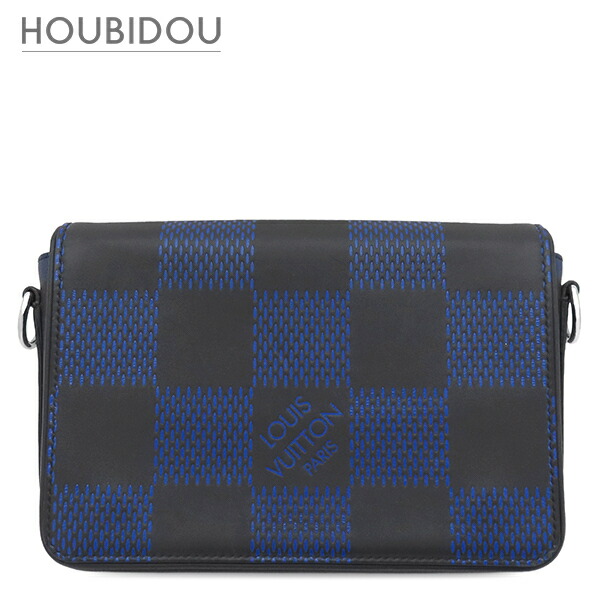 ルイヴィトン LOUIS VUITTON ショルダーバッグ ステュディオ 飛脚屋 なめし革 米国海兵隊員 しろがね色金具 黒 青   N50037 RFID【中古】