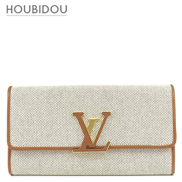 ルイヴィトン LOUIS VUITTON 長金入れ ポルトフォイユ カプシーヌ 帆布 なめし革 ベージュ×赤銅色 ゴールド金具 茶  M80303 RFID 【保護すること袋】【中古】