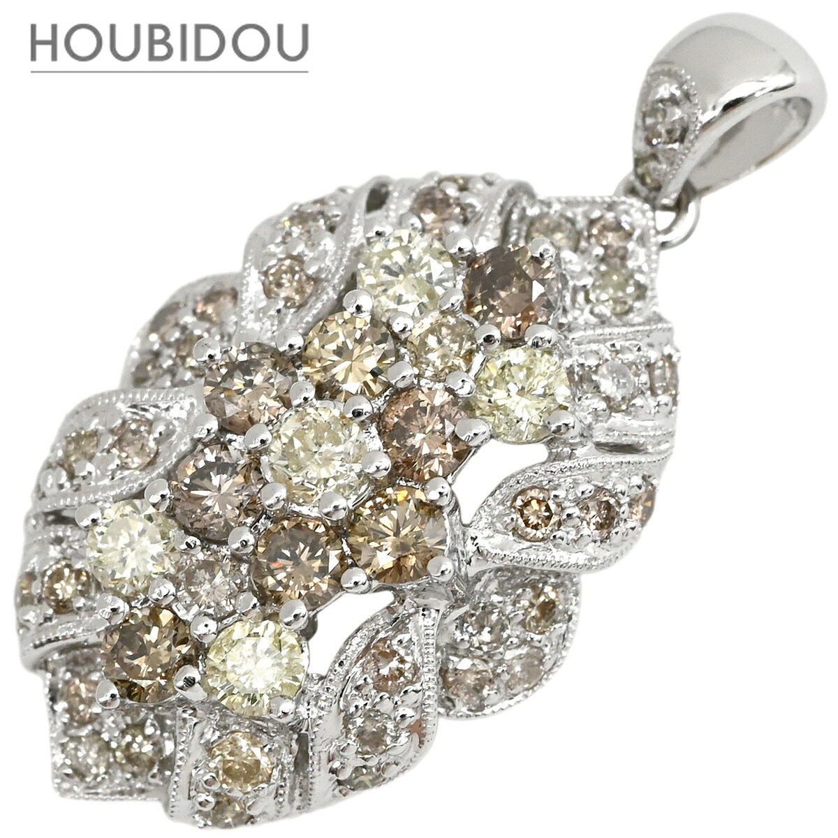 ペンダントトップ ダイヤ 2.0ct ネックレストップ ホワイトゴールド Au750 18K WG クラスターデザイン パヴェ オープンワーク 【中古】|HOUBIDOU 心斎橋店
