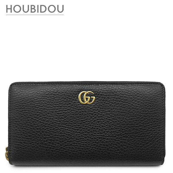 グッチ GUCCI 長紙入れ プチマーモント ジップアラウンドウォレット  なめし革 黒いこと ゴールド金具 黒 ラウンドジッパー ダブルG  456117 【箱】【中古】