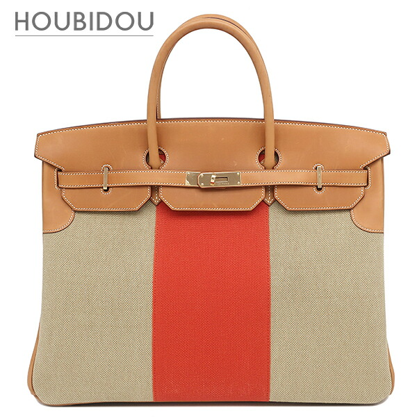 エルメス HERMES ハンドバッグ バーキン40 フラッグ ヴォーバレニア トワルアッシュ フィセル&times;パプリカ&times;フォーブ シャンパンゴールド金具 ベージュ&times;オレンジ □R 【箱】【中古】｜HOUBIDOU 心斎橋店 1,008,000円